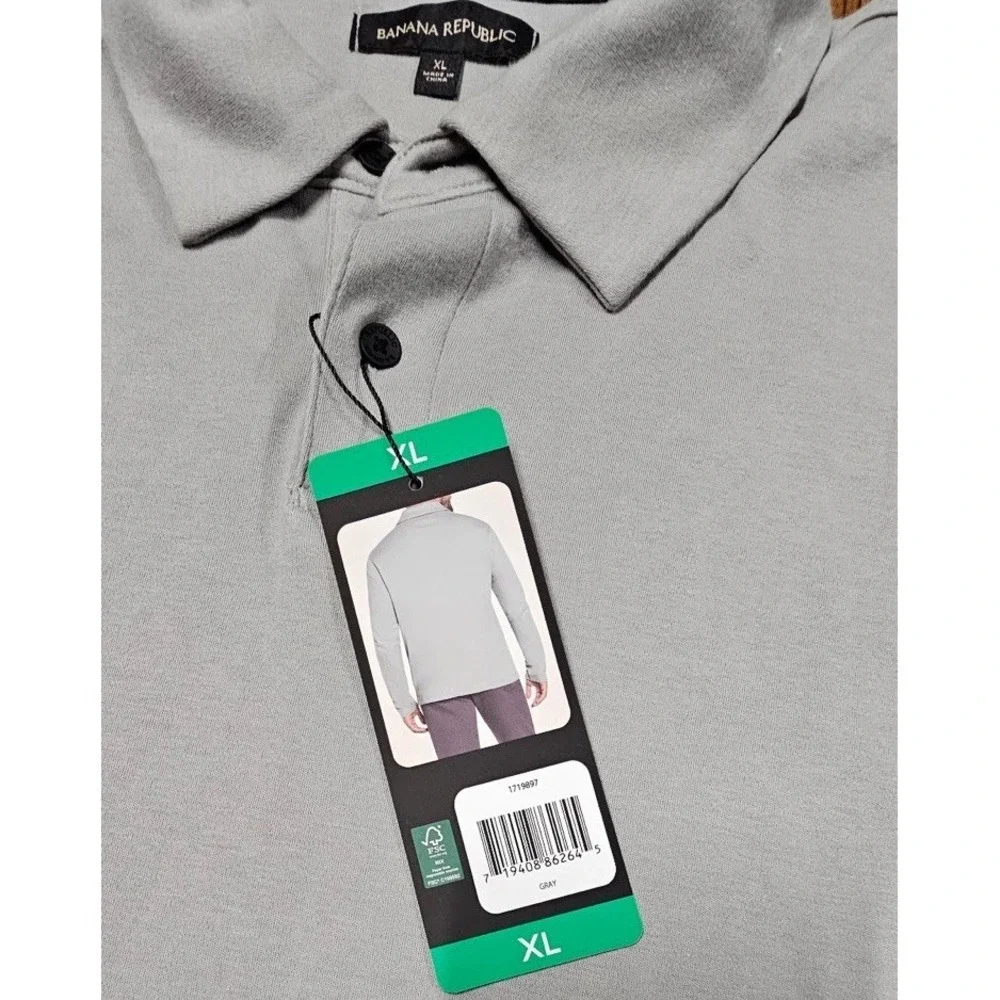 Banana Republic Men's Luxe Touch Long Sleeve Polo Shirt Gray XL NWT